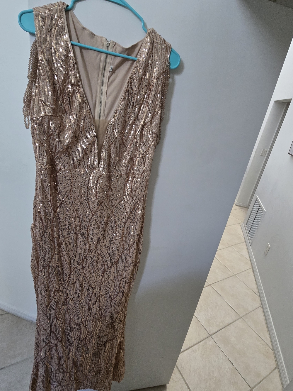 SHEIN Rose Gold Sequin V-Neck Evening Gown